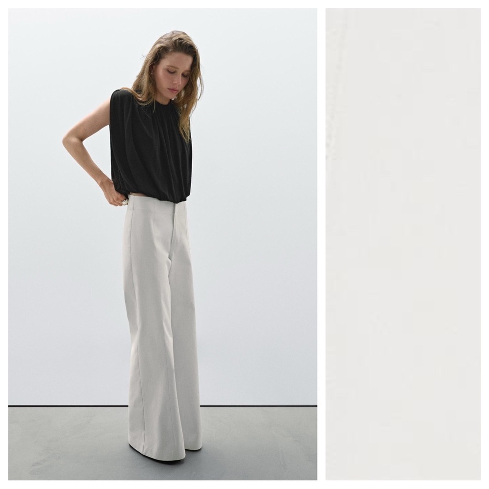 NWT. Massimo Dutti Studio Off White Wide-Leg Trousers. Size 8. - Picture 1 of 9